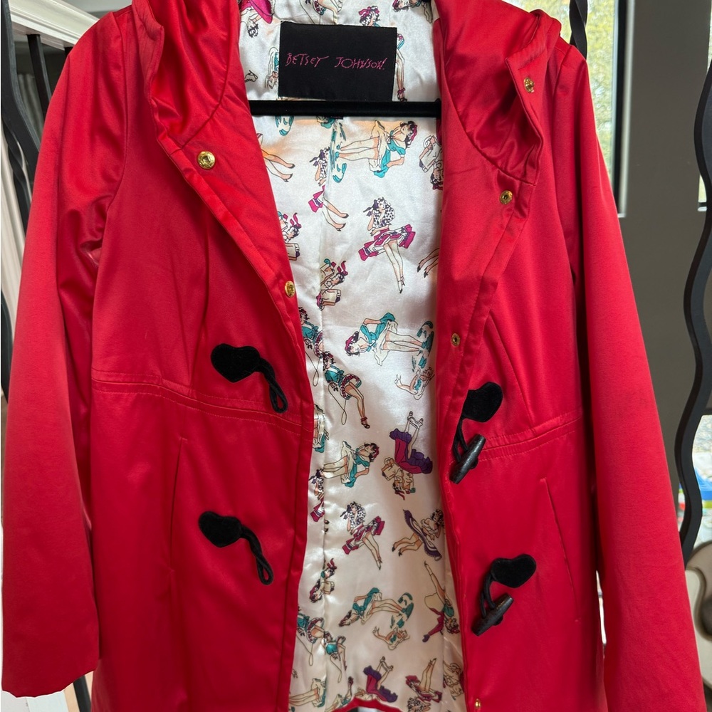 Betsy Johnson Red Toggle Rain Coat - Picture 2 of 4